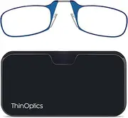 ThinOptics Universal Pod Case + Rectangular Reading Glasses, Blue Frames/Black Case