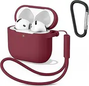 Silicone Case Cover for Apple AirPods 4 Case, Soft Silicone Case with Key Chain & Lanyard for Apple Airpods 4 2024 (Not for Airpods 3rd/2nd/1th) (Wine Red)