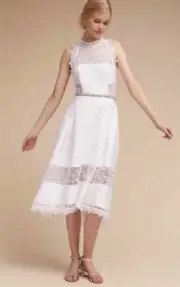 BHLDN Nicholas Marita White Lace Midi Dress Open Back Size 0