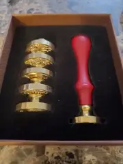 6 Wax Seal Stamp Set w/ 6 Heads And Wooden Handle - Witch Moon Bottle