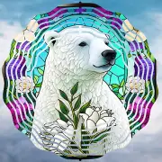 Wind Spinner 10" Polar Bear Stained Glass Background Double Sided WindSpinner