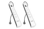 2x Belkin 4 Way Outlet Surge Protector 2M Power Board 2.4A w 2 USB Port Charger