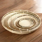 Weaving Bamboo Sieve Raft Round Dustpan DIY Fruit Bread Basket Kitchen Storage/