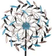 Wind Spinner Metal Windmills Blue Copper Leave Kinetic Outdoor Yard Garden Decor