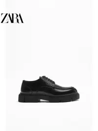 在飛比找Yahoo!奇摩拍賣優惠-ZARA春季新款 男鞋 黑色商務溝紋厚底德比鞋正裝皮鞋 24