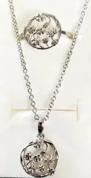 Sterling silver Diamond accented Lucky Clover Design Ring and Pendant Set