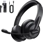 Wireless Headset with Mic for Work with AI Noise Cancelling Clear Calls (Black)