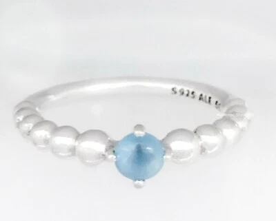 New 100% Authentic PANDORA 925 Sterling Silver Sky Blue Beaded Ring 198598C07