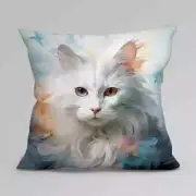 White Cat Throw Pillow Decorative Couch Pillow 18 X 18 Pillow and Case Included