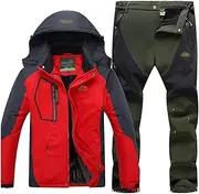 [CLSQLXYJZC] Outdoor Ski Suit Suit Unisex, Windproof Plus Velvet Thick Warm Inside Multi-Zip Pocket Snowboard Ski Clothing, for Snow Sports Padded Ski Jacket and Pant Set(Color7,5X-Large)