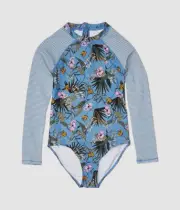 $34 Cotton On Kids Girl's Blue Long Sleeve Printed One Piece Swimsuit Size 14