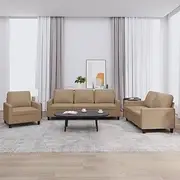 3 Piece Sofa Set with Cushions, Cappuccino Faux Leather, Sturdy Frame, Comfortable Seats, Modern Design for Living Room, Small Spaces, Sectional Couch Set with 2-Seater, 3-Seater, Sofa Chair