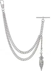 [Holy Sins Jewellery] Handmade in The UK Silver Colour Single Albert Pocket Watch Chain with Hollow Pendant