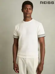 Reiss White Emmerson Tape-Cuff Textured T-Shirt (AM5320) | $120