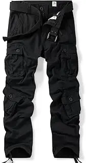 [OCHENTA] Men's Casual Military Cargo Pants Baggy Camo Work Trousers with 8 Pockets (No Belt)