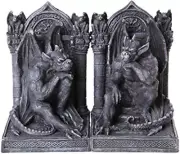 Gothic Thinker Gargoyle Sculpture Stone Finish Book Ends Set 6.75 Inches Tall