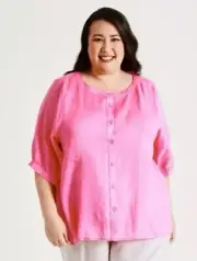 Regatta Curve Ramie Button Through Shirt With Hilo Hem Macaroon Pink Sz 24 *NEW*
