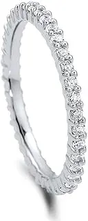 [BERRICLE] Rhodium Plated Sterling Silver Cubic Zirconia CZ Anniversary Stackable Eternity Band Ring