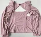 Free People Constellation Top Shiny Mauve Square Neck Puff Sleeve Open Back SZ L