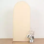 6 ft BEIGE Matte Fitted Spandex Round Top Arch Backdrop STAND COVER Party