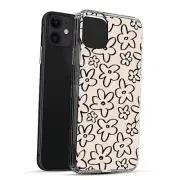 Line Art Case Compatible with iPhone 11, Minimalist Floral Case Black Flowers