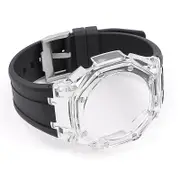 For G-Shock GAB2100/GA2100 Viton Rubber Strap With Case Silver/Gold Buckle Black