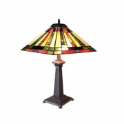 Tiffany Style 25" Tall Mission Stained Glass Table Lamp 16" Shade Green Brown
