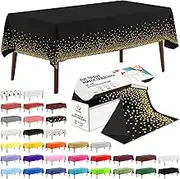 CXPSINC 54 Inch X 100 Feet Plastic Table Cover Roll Disposable Tablecloth with Slide Cutter for All Type/Shape Tables | Picnic, Party, Banquet, Birthdays, Weddings (Black & Gold Dot, 100 Feet)