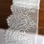 White Lace 7 Inch x 120 Inch Eyelash Lace Fabric with Floral Pattern Lace Trims for Sewing,Decorating, Floral Designing and Crafts (640 White)