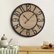 Wall Clock Silent Bronze Rustic Farmhouse Metal & Wood with Arabic Numeral, B...
