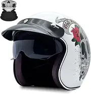 Motorcycle 3/4 Helmet with Retractable Sun Visor ECE Certification Jet Helmet for Adults - Vintage Style Motorcycle Half Helmets
