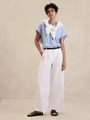 Banana Republic Linen Blend Top Drop Shoulder Light Blue Size Medium