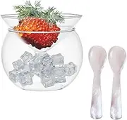 Caviar Server Set, Glass Caviar Chiller Server Set with 2 Pcs Shell Caviar Spoons Drinks Holder Chiller Shrimp Cocktail Liquor Martinis Cocktails Dish for Caviar, Cocktail Chiller (Large)