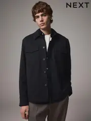 Navy Blue Twin Pocket Shacket (E02318) | $100