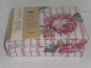 Vint Springs Luxury Percale King Sheet Set 4 piece Pink Rose Floral & Stripes
