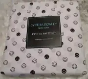 CYNTHIA ROWLEY NEW YORK 3pc TWIN XL SHEET SET BLK/WTE SMILE FACE ALL OVER PRINT