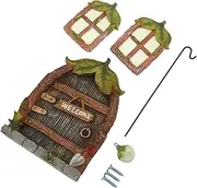 Resin Fairy Door & Window Set with Glow in The Dark Window, Miniature Sculpture for Trees, Fairy Garden House Decoration Kit with Pendant Screws, Outdoor Decor Accessories