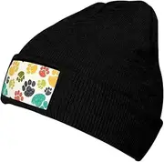[JBYJBX] Cute Colorful Dog Paw Print Unisex Knitted Hat Daily Hat Birthday Theme Elasti Beanie Cap Outdoor Leisure