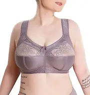 [Sermija] Bra Full Cup, Soft Minimiser, no Underwire, with Laces, Large Sizes, Wide Straps, Cotton Laminated, Soft, Stable Support, Large Breasts, Comfortable for Every Day