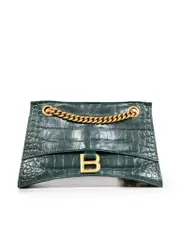 Green Leather Crush Crocodile Print Bag