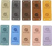 Gewene 50 Pcs Faux Leather Label Handmade Tag Label Folding Handmade Tags Button Holes Embossed Tag Embellishment Knit DIY Jeans Bags Shoes Hat Crafts, Knitting and Crocheting(Yarnball, 10 Colors)