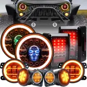 7'' RGB LED Headlights 4" Fog Lamp Turn Tail Brake Lights for Jeep JK 2007-2017 (for: Jeep)