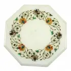 12" Marble Side End Table Top semi precious stones Floral inlay Work Handmade