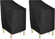 ANMINY Waterproof Patio Chair Covers Outdoor High Back Stackable Dining Bar Stool Lawn Chair Cover Furniture Protector Sun Resistant - Black, Pack Of 2