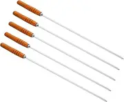 1Set Stainless Steel Barbecue Skewers with Wood Handles Reusable Long Skewers for Grilling Meat and Appetizers for Outdoor BBQ and Camping