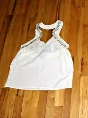 ASOS TOP WITH EMBELLISHED PEARLS KEYHOLE CREAM SIZE 4 US NEW WITH TAGS