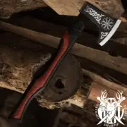 Handmade Carbon Steel Viking Axe With Leather Sheath Hunting Hiking & Camping