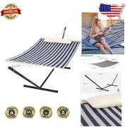 Blue Double Hammock with Heavy-Duty Stand and Quick-Dry Fabric Comfort