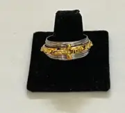 MEN'S STAINLESS STEEL CROSS JESUS CRUCIFIXION WIDE BAND SPINNER RING SIZE 8