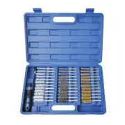 38pc Industrial Wire Brush Set 1/4 Hex Shank Long Ext. Stainless Steel Nylon